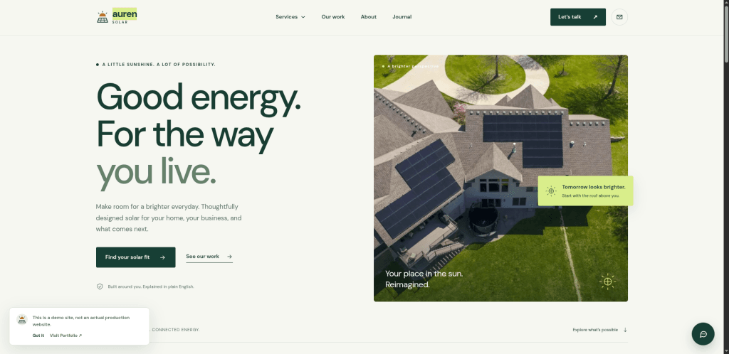 Auren Solar demo website homepage