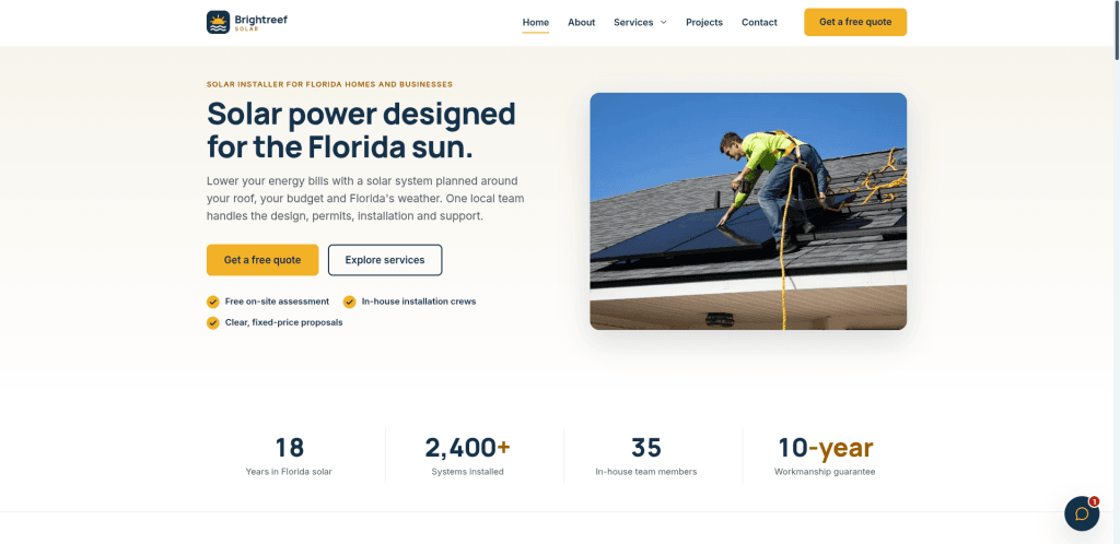 Brightreef Solar demo website homepage