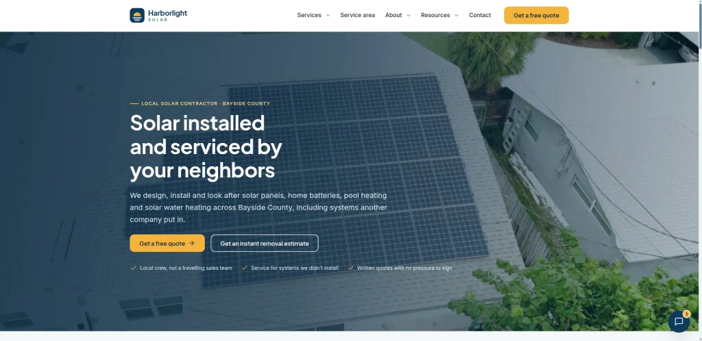 Harborlight Solar demo website homepage