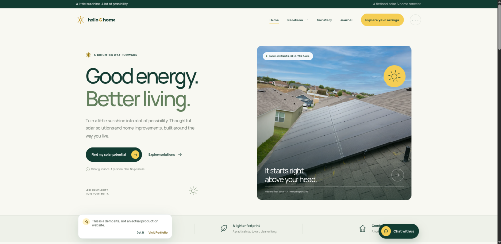 Helio & Home demo website homepage