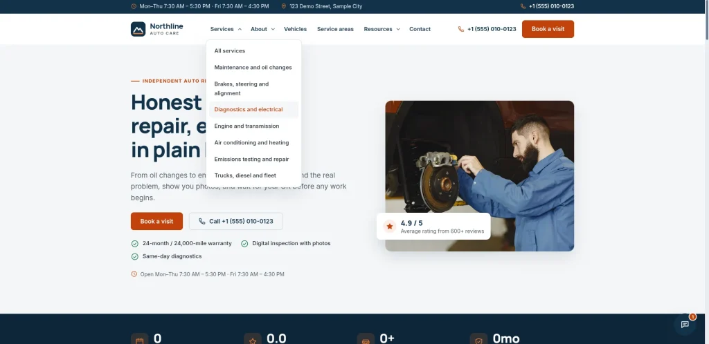 Northline Auto Care demo website homepage