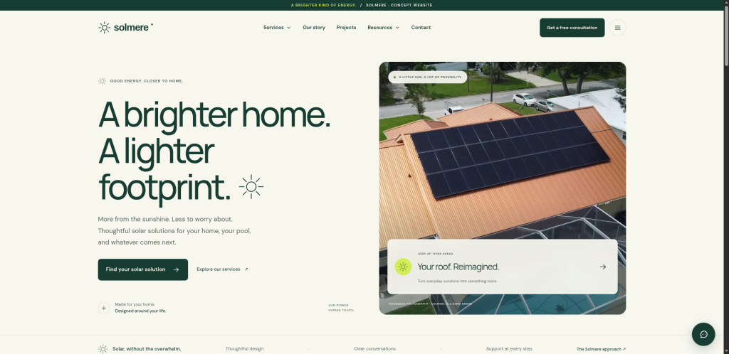 Solmere demo website homepage